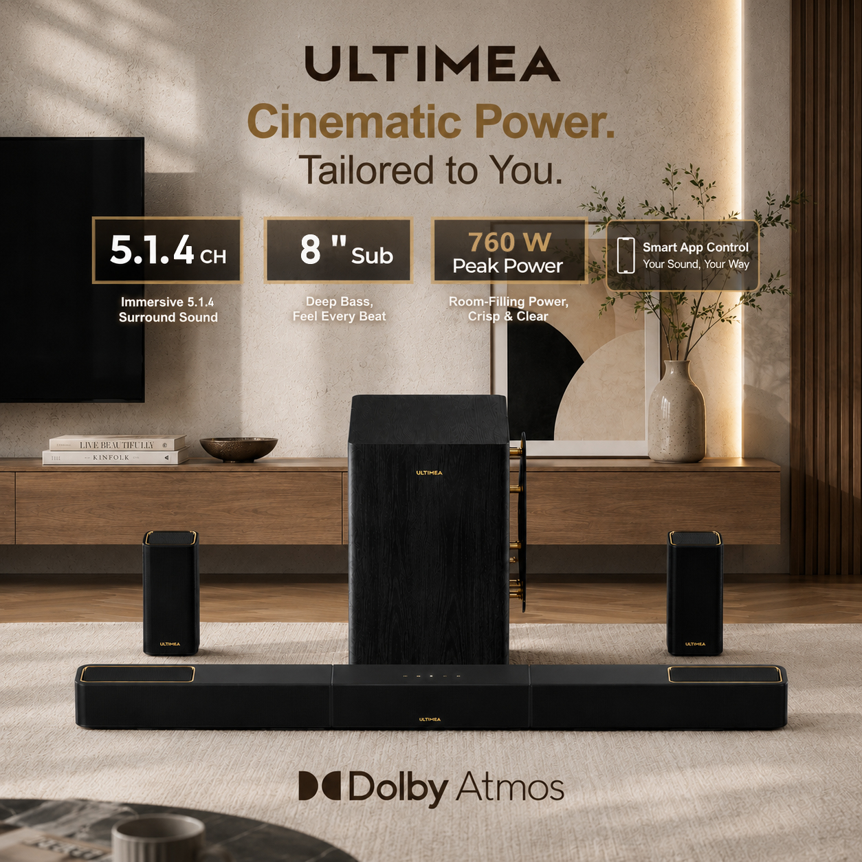 Home Cinema Dolby Atmos 7.1 - ULTIMEA Skywave Series 5.1.4ch Professional Soundbar