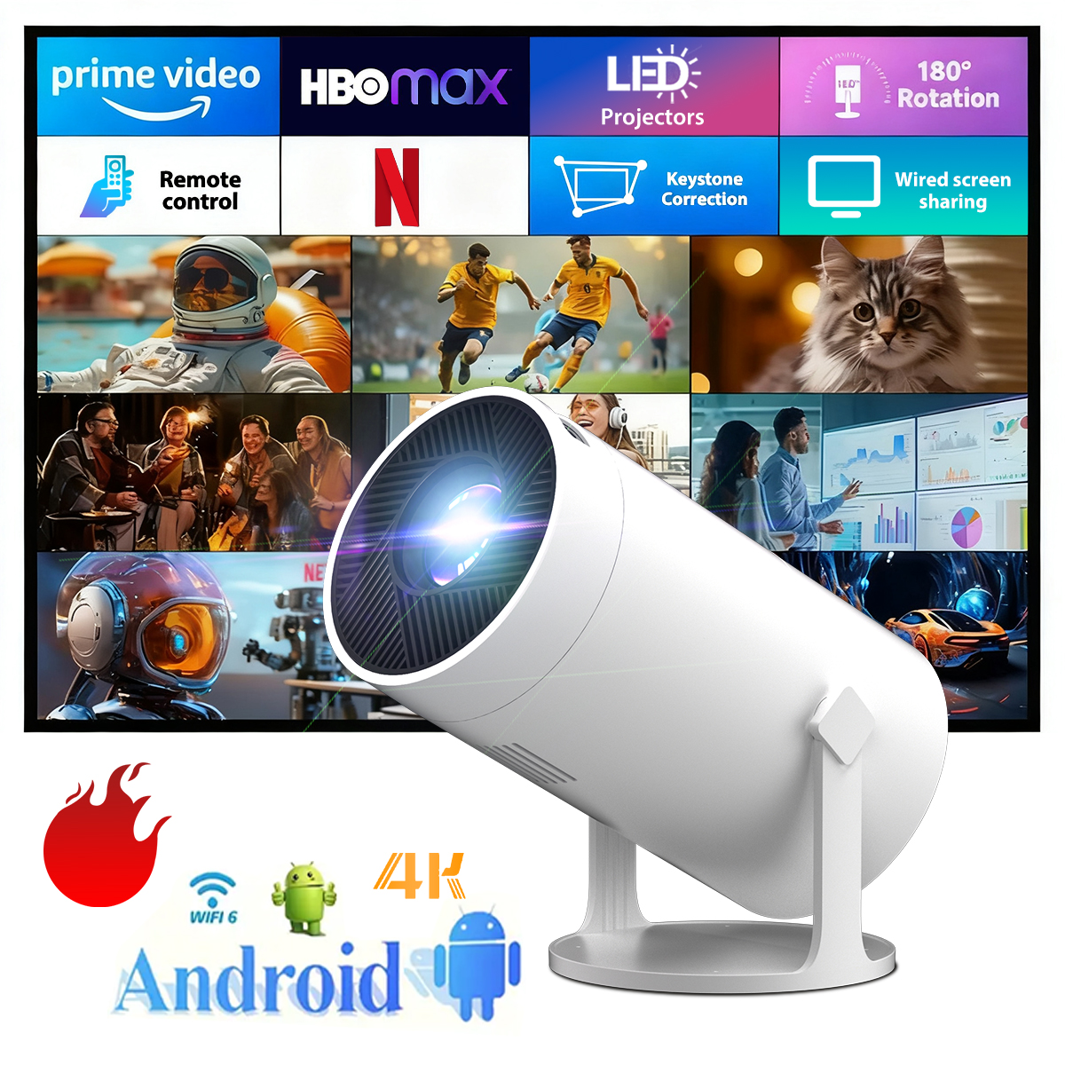 Home Cinema Wireless Speakers - Portable HD Smart Projector Home Theater