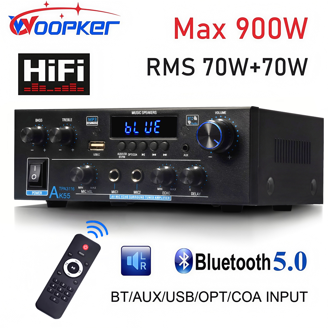 Woopker Amplifier AK55 900W Ma - Home Cinema Dolby Atmos 7.1 recensie en prijs