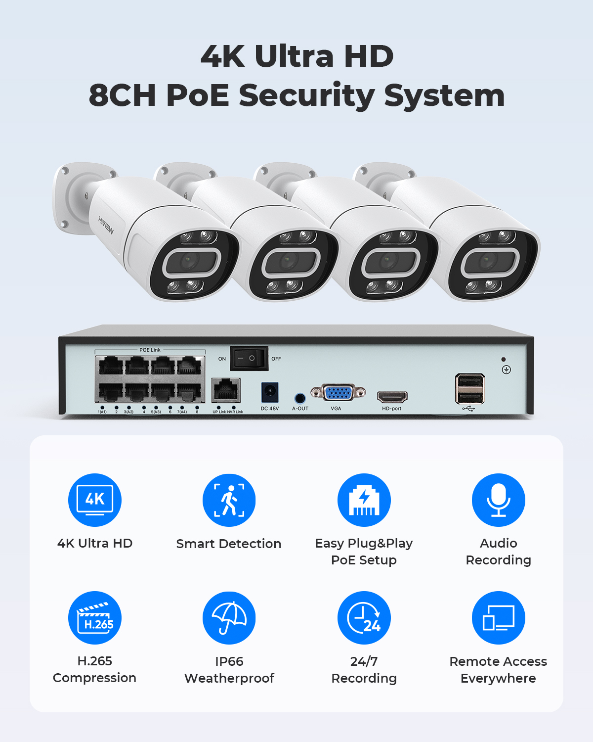 H.View 4K 5Mp 8Mp poe Cctv Sec - Home Cinema Kit recensie en prijs